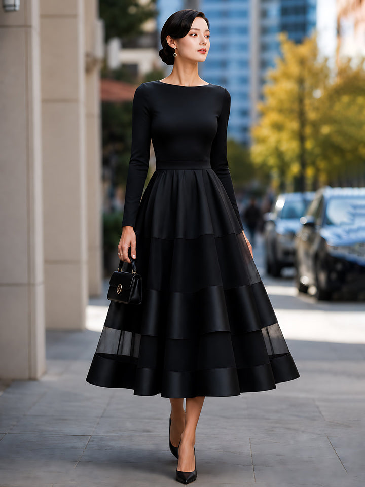 Satin Organza Tiered A-Line Maxi Dress