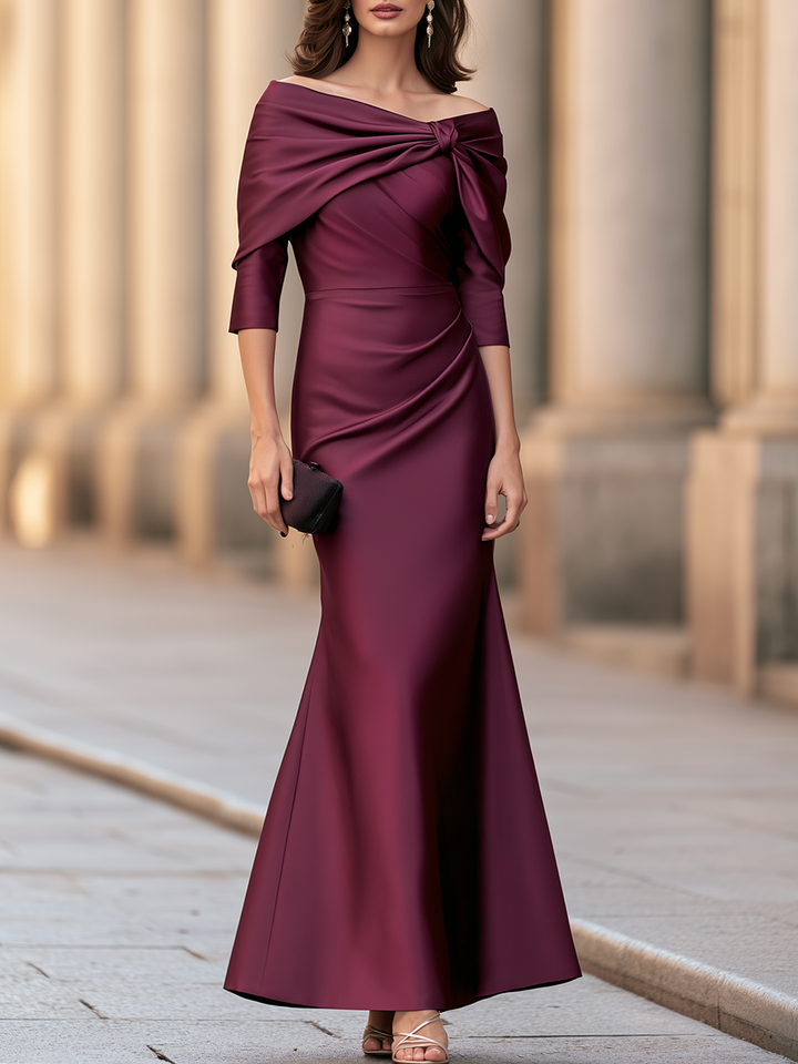 Off-Shoulder Draped Bow Mermaid Maxi Dress