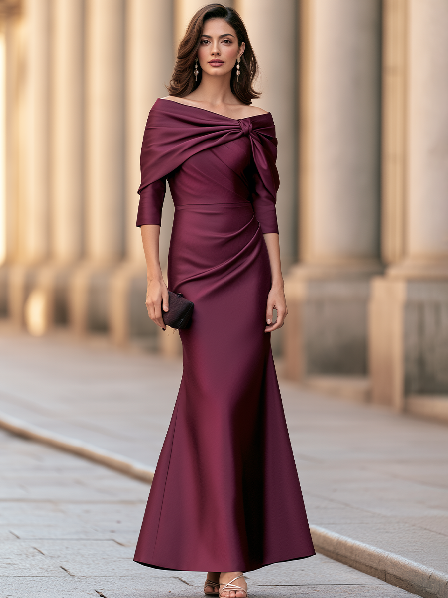 Off-Shoulder Draped Bow Mermaid Maxi Dress