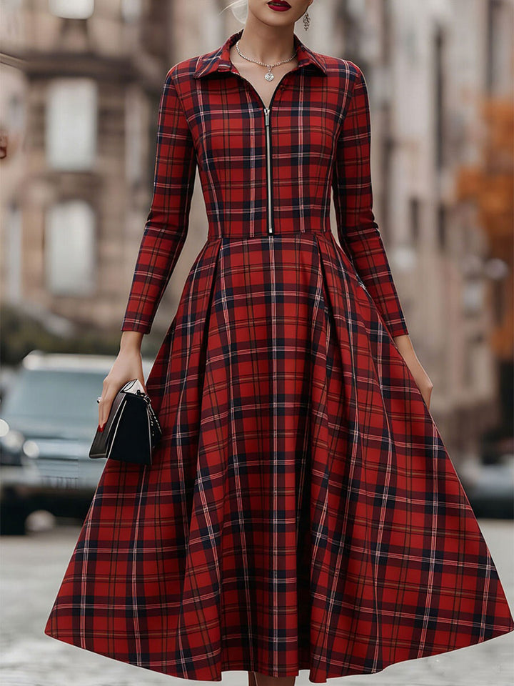 Elegant Long Sleeve Plaid Dress - Perfect Blend Of Classic And Contemporary