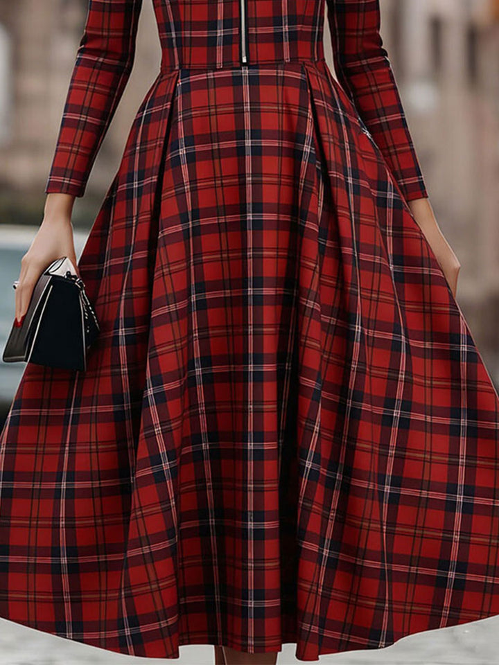 Elegant Long Sleeve Plaid Dress - Perfect Blend Of Classic And Contemporary