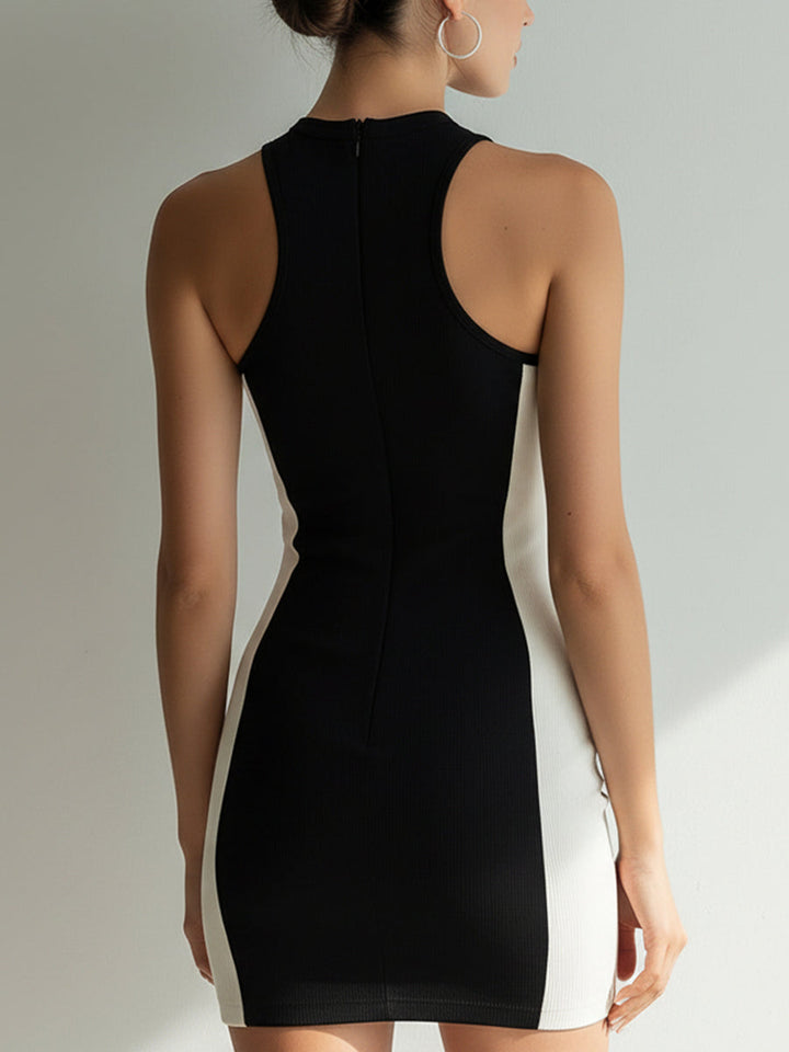 Black & Ivory Color-Block Sleeveless Bodycon Mini Dress