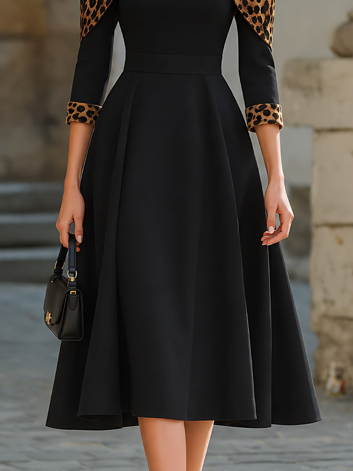 Leopard-Print Cape Detail A-Line Midi Dress