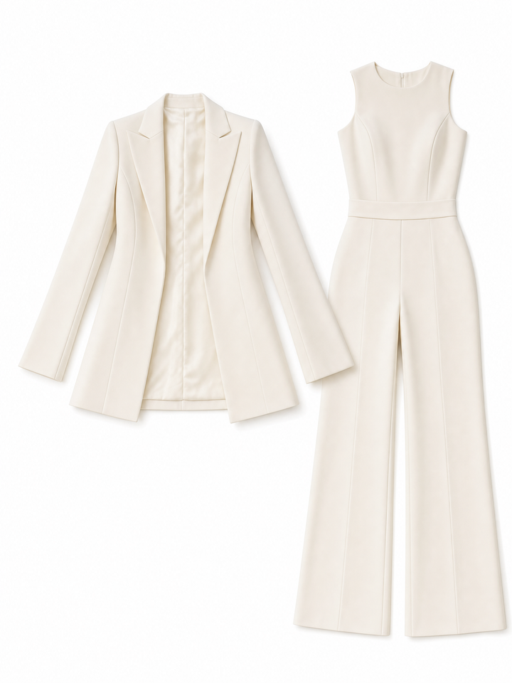 Elegant Cape-Style Blazer And Sleeveless Wide-Leg Jumpsuit Two-piece Set