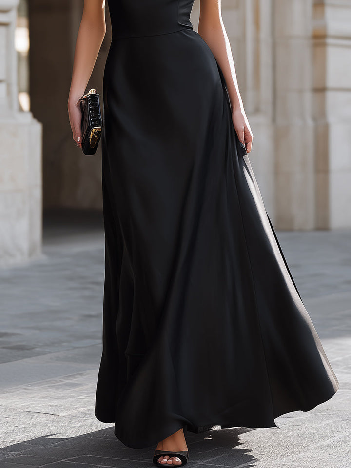 One-Shoulder Draped High-Neck Maxi Dress