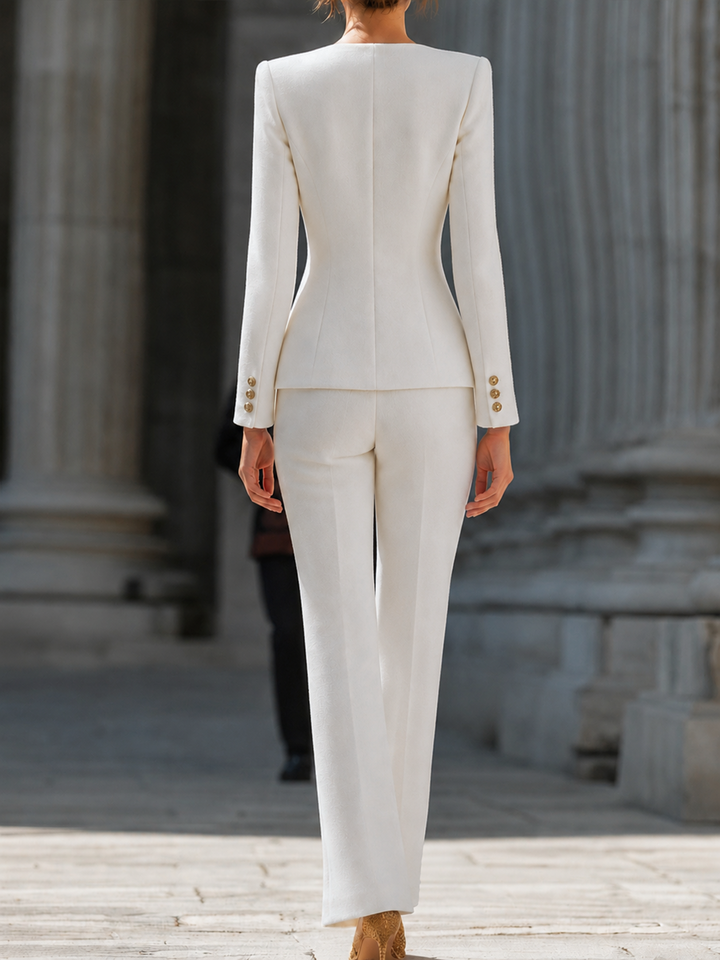 Ivory Tweed Square-Neck Suit Set