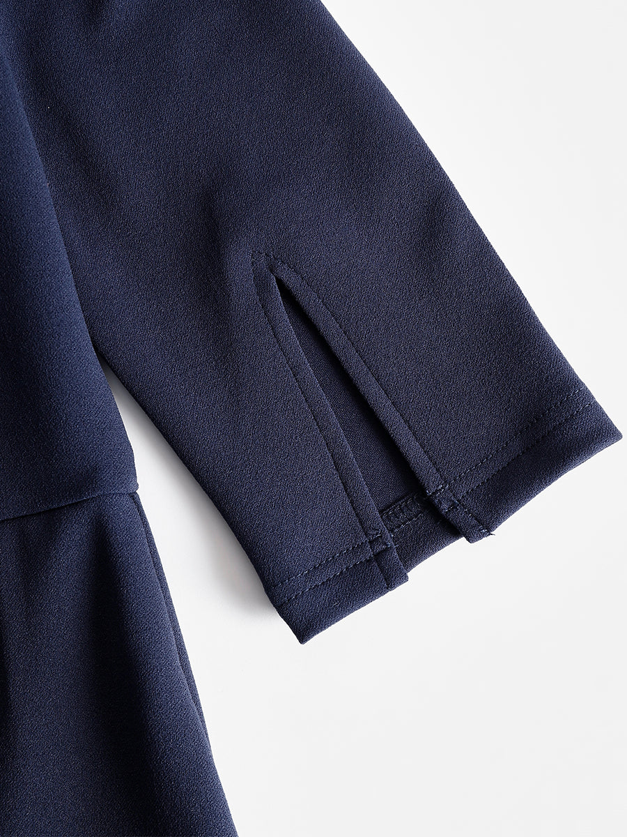 Sleek Navy Cold-Shoulder Midi Dress With Keyhole Detail