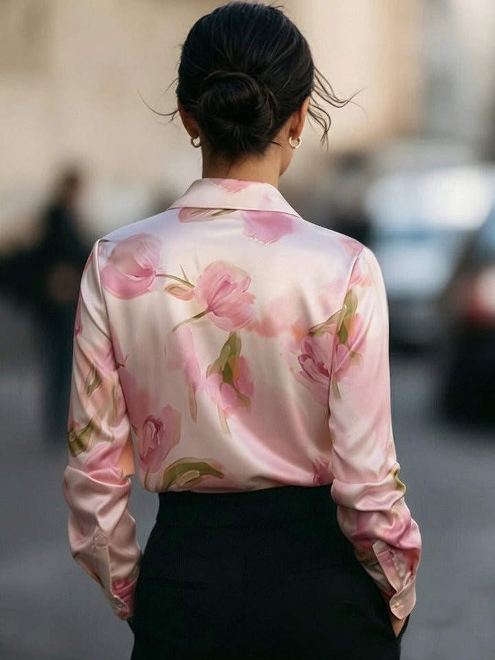Elegant Satin Floral Blouse
