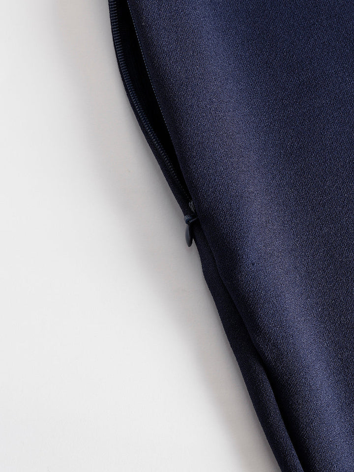 Sleek Navy Cold-Shoulder Midi Dress With Keyhole Detail
