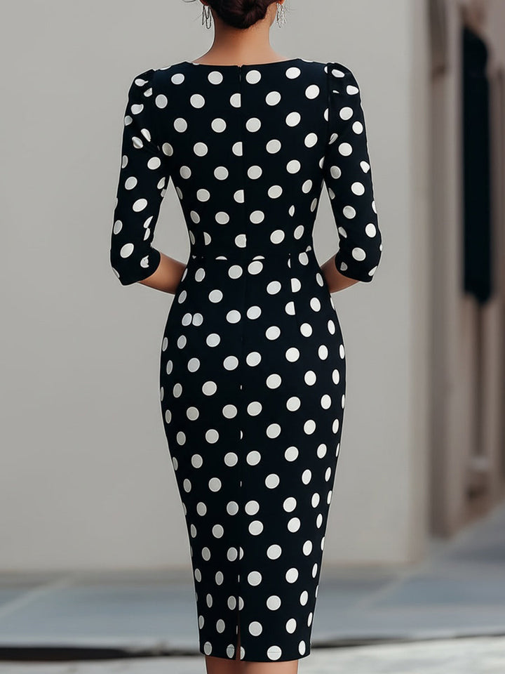 Black & White Polka Dot Midi Sheath Dress