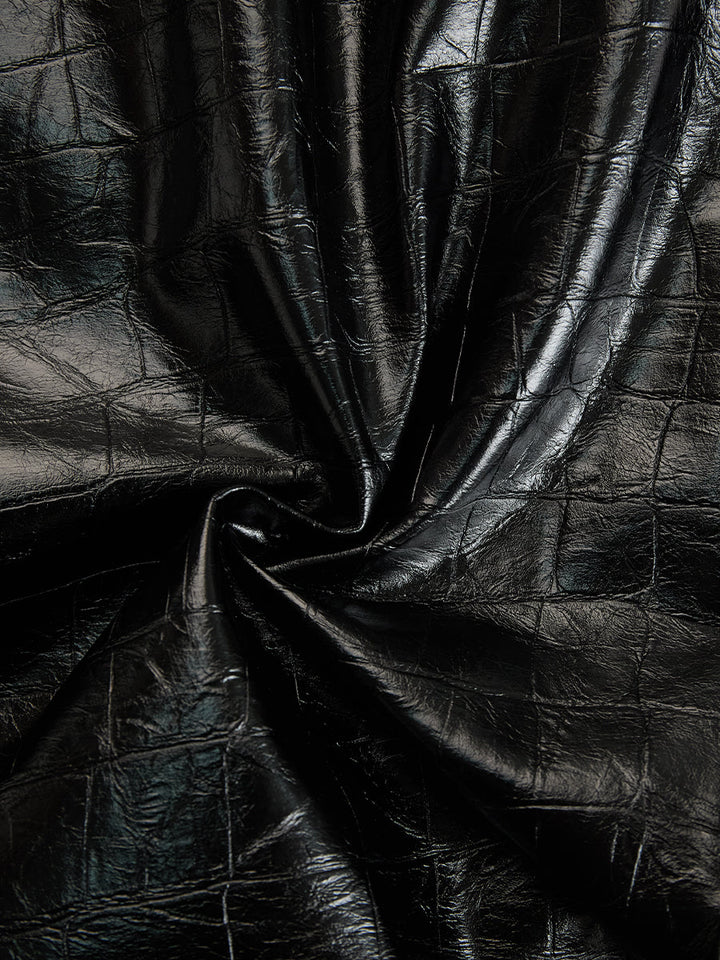 Glossy Croc-Effect Zip-Front Midi Dress
