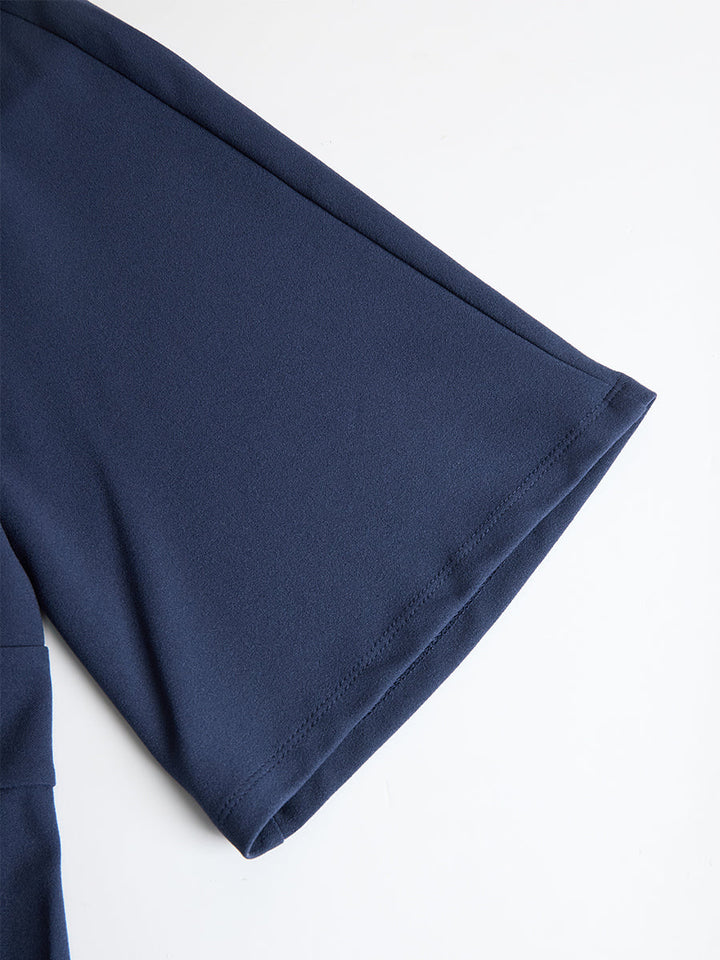 Elegant Navy Blue Batwing Sleeve Midi Sheath Dress