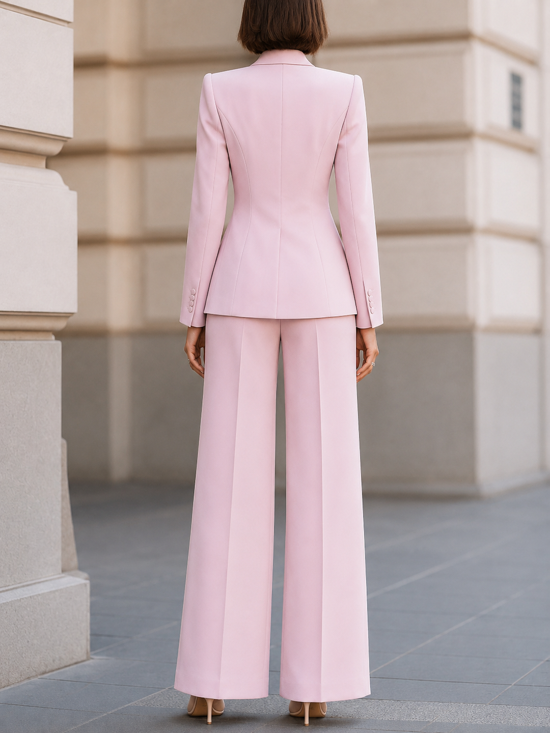 Sculpted Square-Neck Blazer And Wide-Leg Pants Set