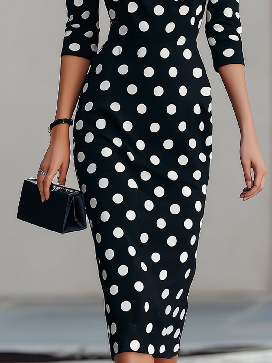 Black & White Polka Dot Midi Sheath Dress