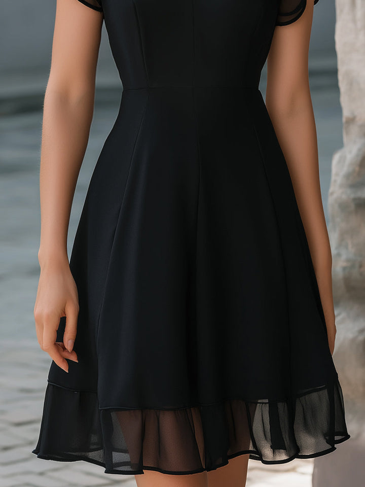 Chiffon Mandarin-Collar Flutter Sleeve A-Line Dress