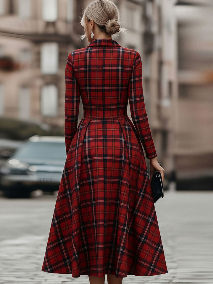 Elegant Long Sleeve Plaid Dress - Perfect Blend Of Classic And Contemporary