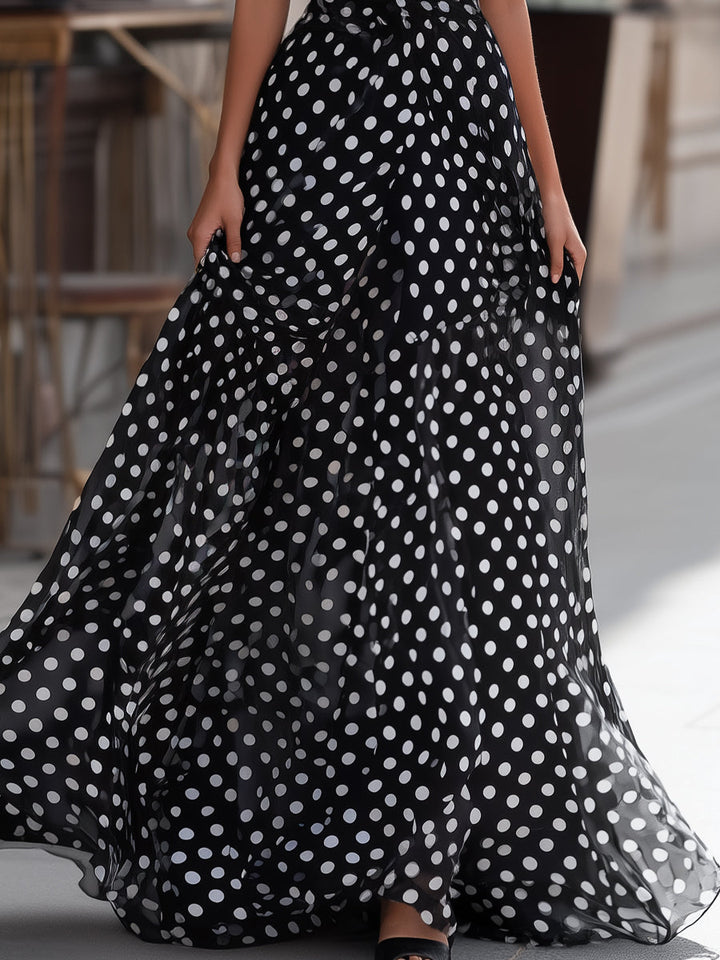Polka Dot Chiffon V-Neck Maxi Dress