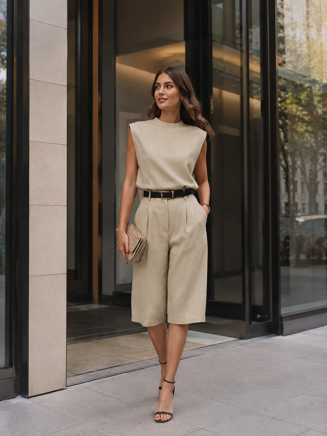 Minimalist Structured Sleeveless Top And Tailored Bermuda Shorts Set