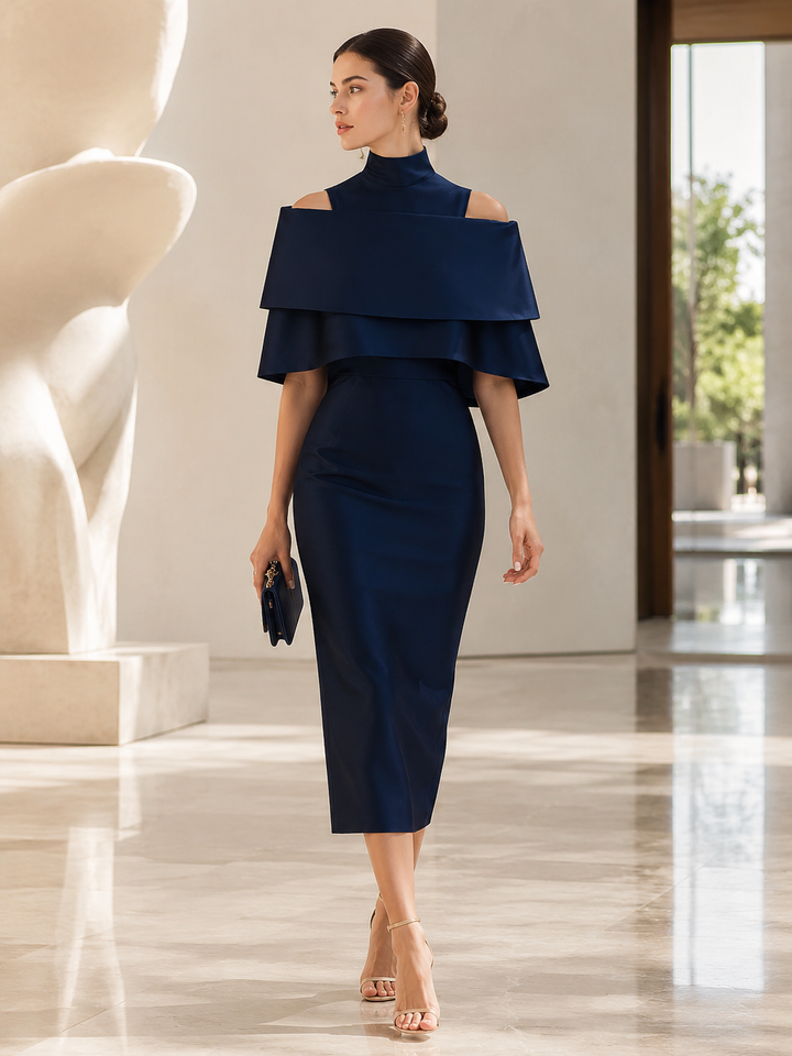 Off-Shoulder Layered Midi Dress