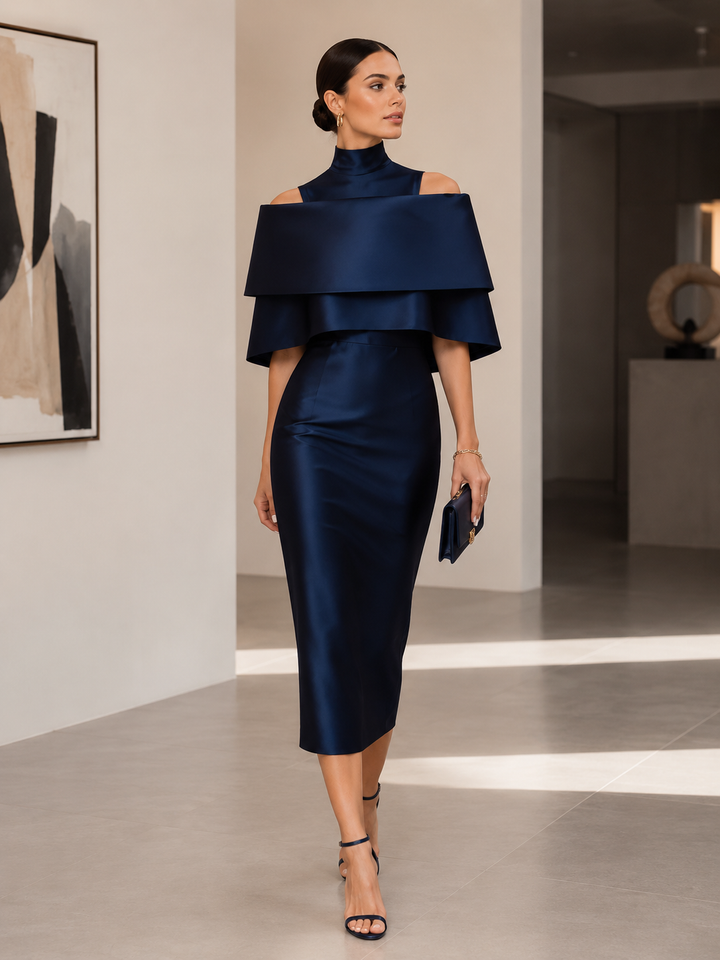 Off-Shoulder Layered Midi Dress