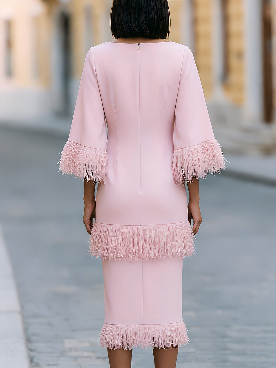 Tassel-Trimmed Layered Midi Dress