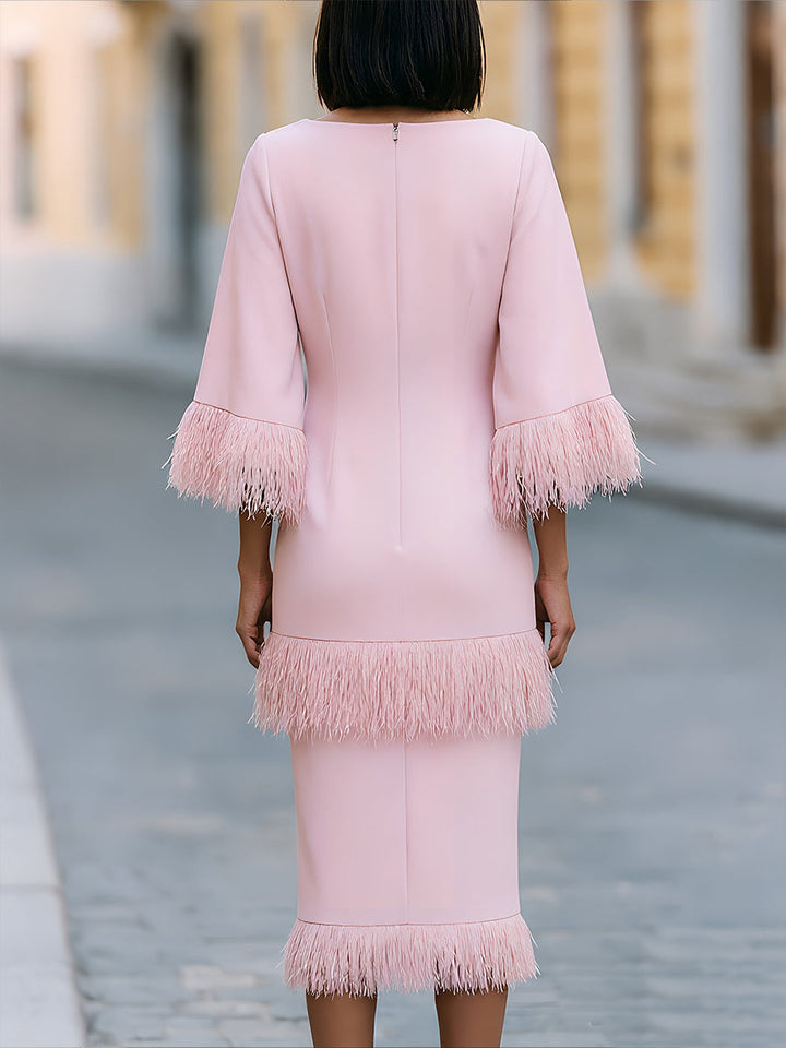 Tassel-Trimmed Layered Midi Dress