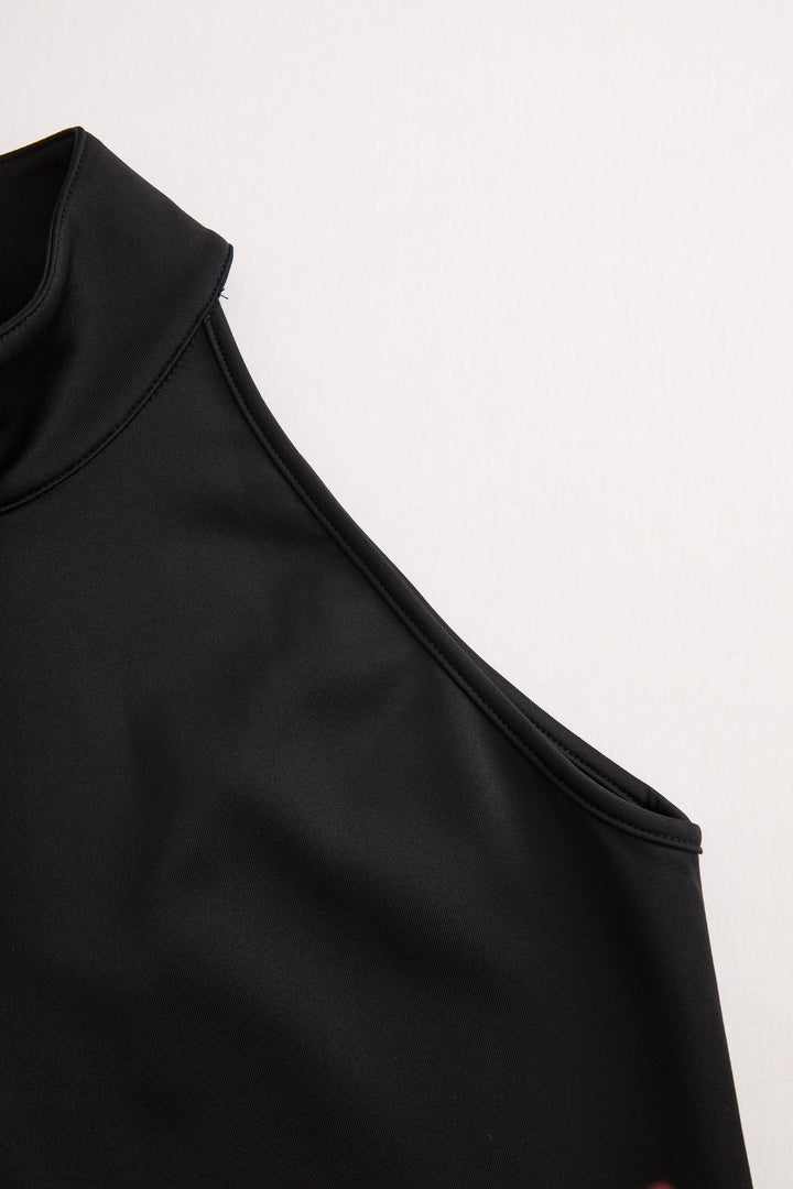 Elegant Black and White High Neck Midi Dress