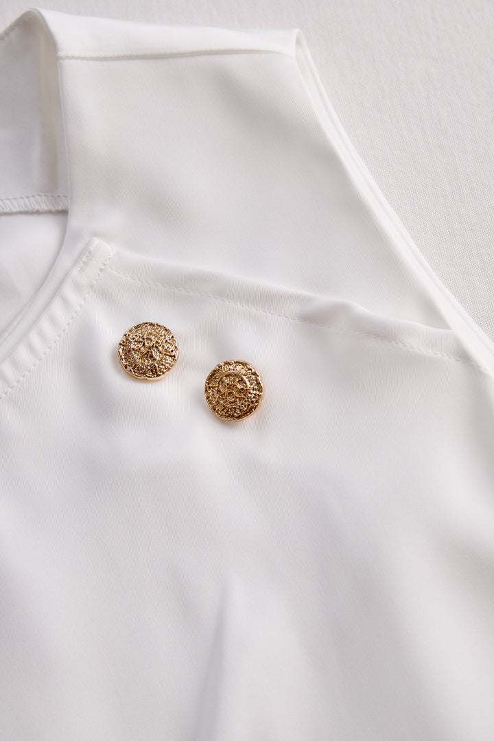 Elegant White Draped Top with Button Detail