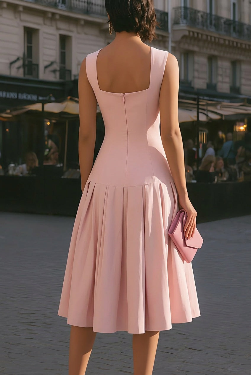 Structured Square Neck Sleeveless Midi Dress