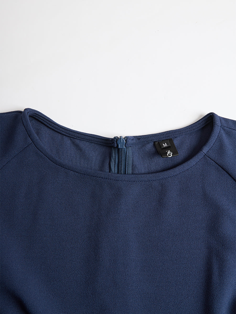 Elegant Navy Blue Batwing Sleeve Midi Sheath Dress