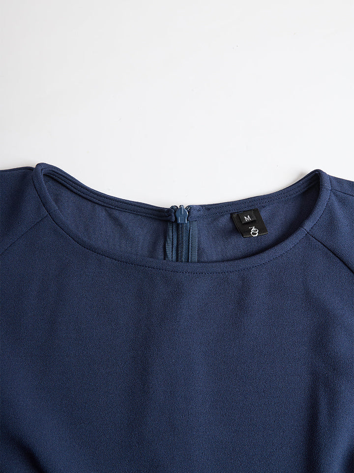 Elegant Navy Blue Batwing Sleeve Midi Sheath Dress