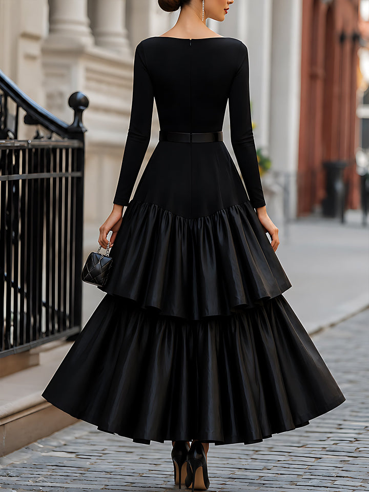 Double-Tier Satin Cake Maxi Dress