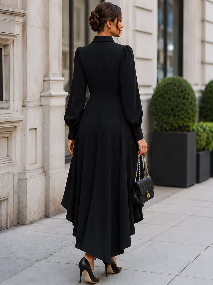 High-Low Puff-Sleeve Shirt Dress