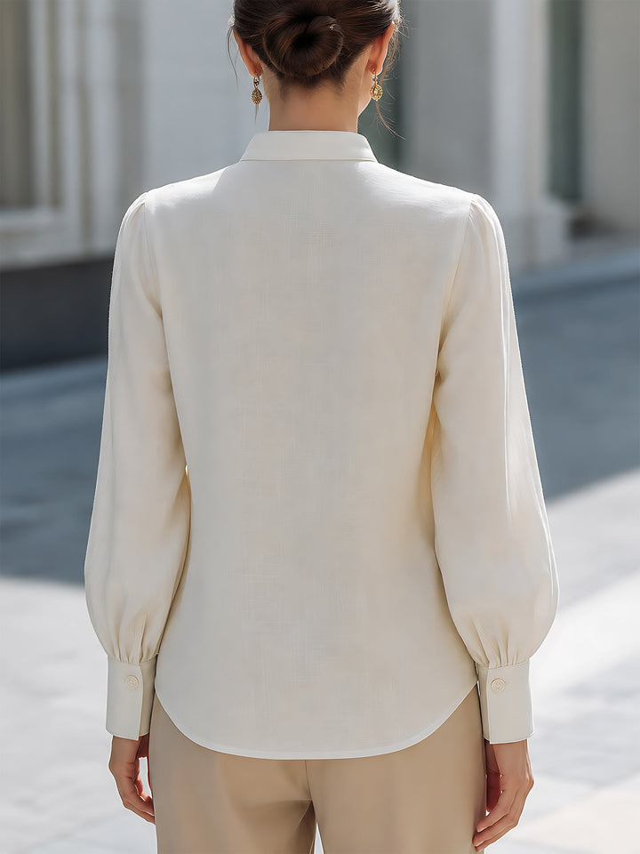 Embroidered Linen Button-Up Blouse
