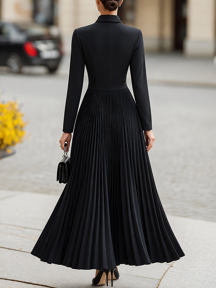Pleated Shirt-Collar Maxi Dress