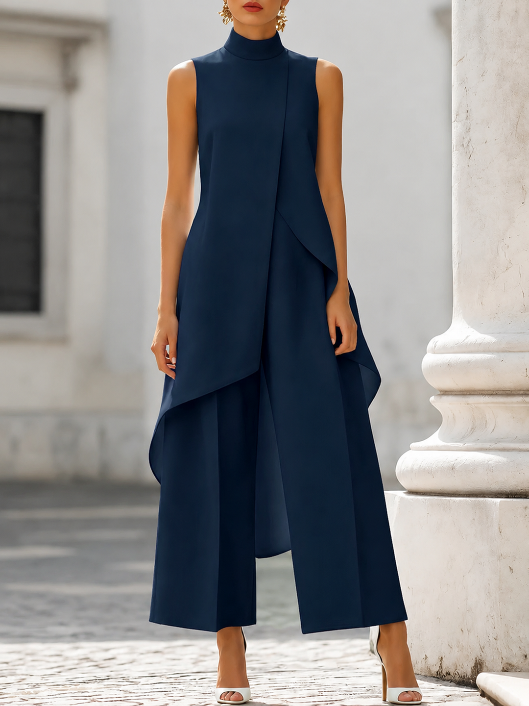 Asymmetric Layered Sleeveless Top & Wide-Leg Pants Set