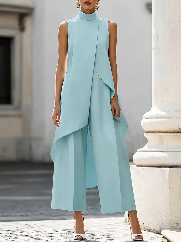 Asymmetric Layered Sleeveless Top & Wide-Leg Pants Set